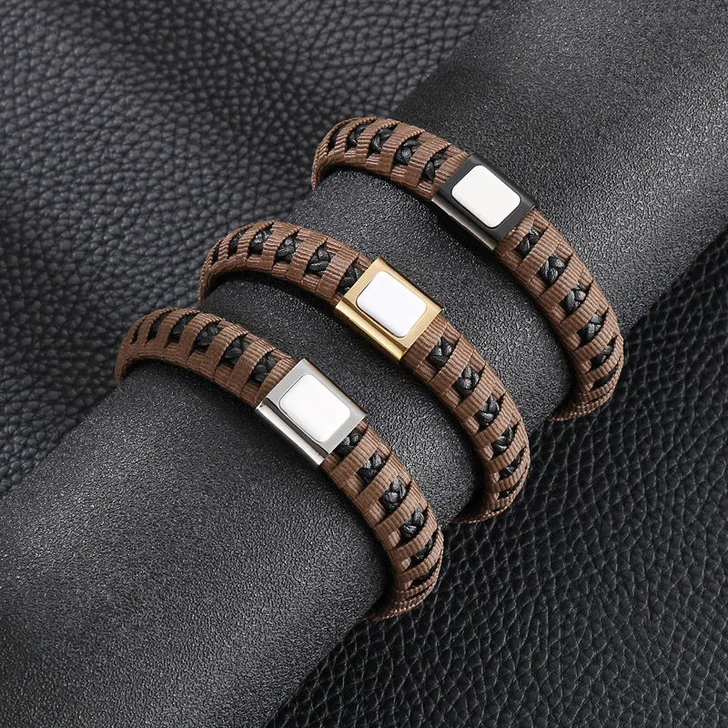 Casual Simple Style Geometric Cowhide Titanium Steel Plating Men's Bracelets