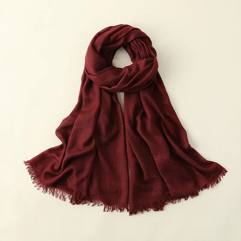 women's elegant solid color cotton silk scarves