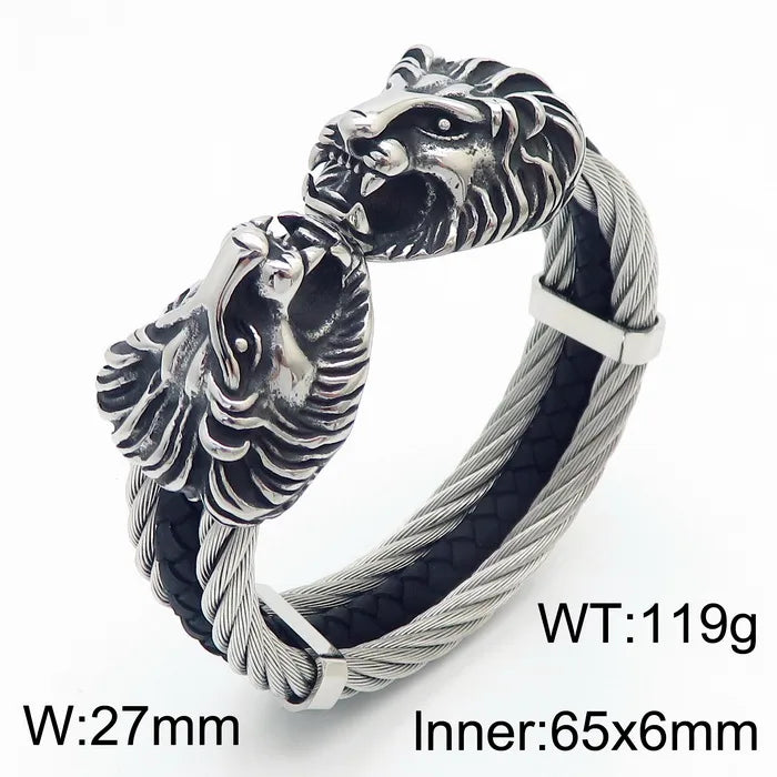 Retro Punk Animal Lion Stainless Steel 18K Gold Plated Bangle In Bulk