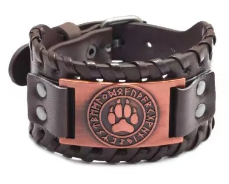 New Arrival Bracelet  Handmade Genuine Leather Bracelet   Double Layer Hand-Shaped Brush Wide Leather Bracelet Bangle
