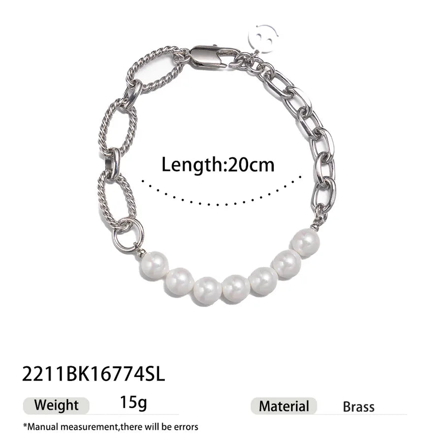 Wholesale Jewelry Vintage Style Classic Style Geometric Freshwater Pearl Copper Brass Plating Bracelets Beaded Chain