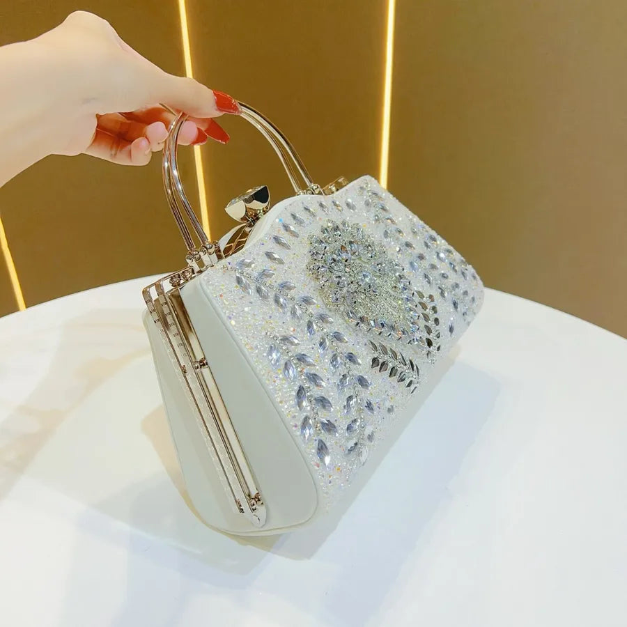 New Large Capacity Women's Diamond Embedded Handbag Evening Bag Single Shoulder Slant Cross Handbag Fashionable Box Shape