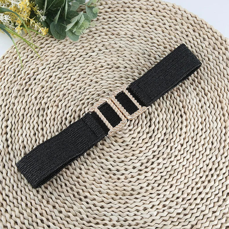 ethnic style solid color plastic straw woven belt women's woven belts
