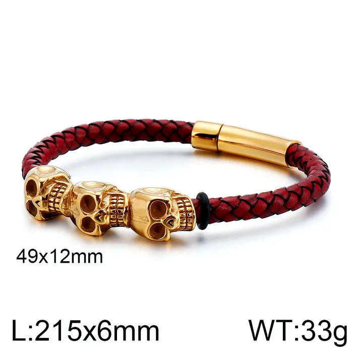 Hip-Hop Retro Color Block Pu Leather Titanium Steel 18K Gold Plated Men's Bangle