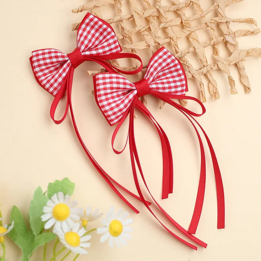 Plaid Ribbon Bow Fresh Plaid Pair Clip British   Spring New