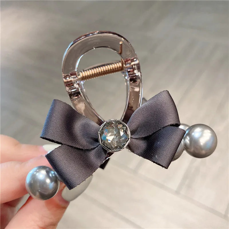 Chic French Style Pearl Hair Clip Gentle Butterfly Knot Updo Shark Bite Women's Hair Accessories Elegant Lady's Hairpin