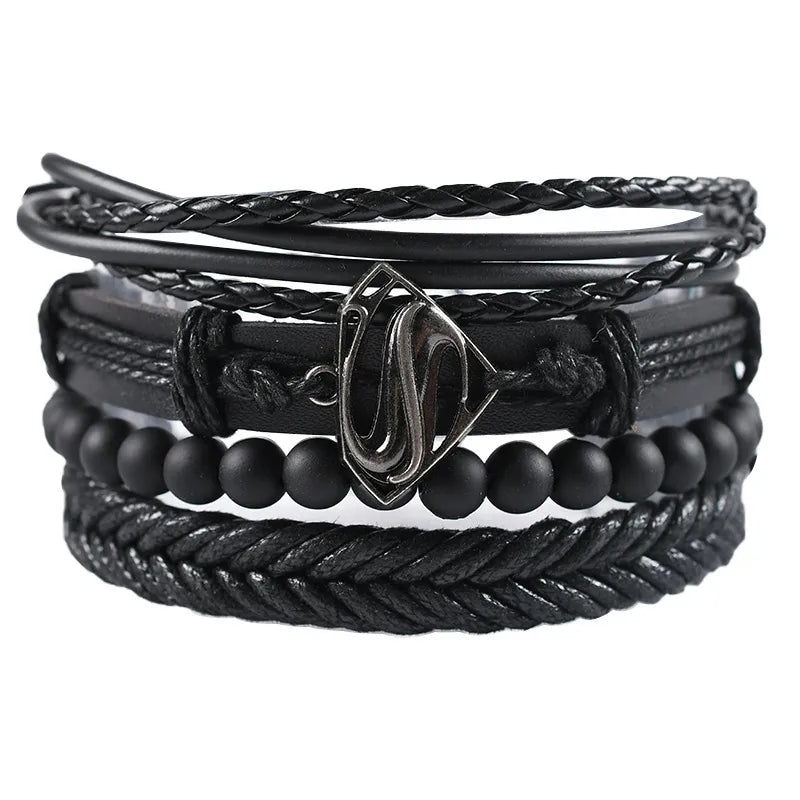 retro geometric pu leather knitting unisex bracelets