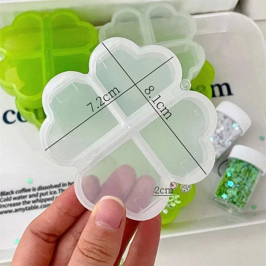 Portable Lucky Four Leaf Clover Storage Box DIY Guka Mini Tablet Splitter Handmade Organizer Ins Style Single Color PP Material