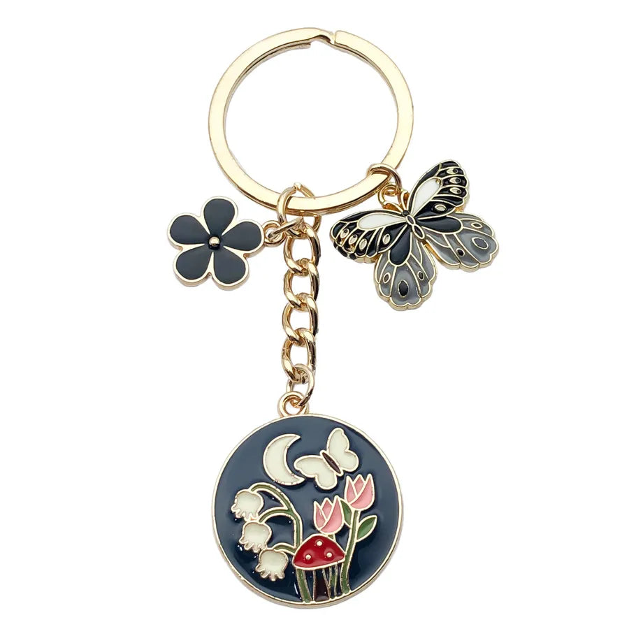 Cute Sweet Heart Shape Butterfly Alloy Enamel Bag Pendant Keychain