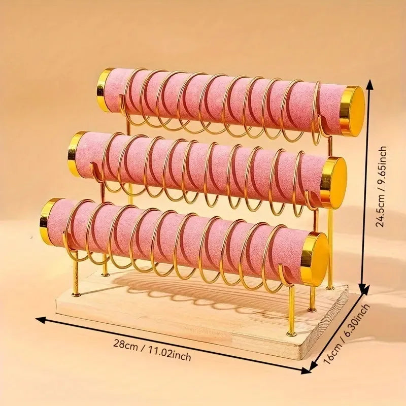 High-End Gold Jewelry Display Stand Bracelet Watch Storage Rack Elegant New Design Solid Wood Accessory Showcasing Holder