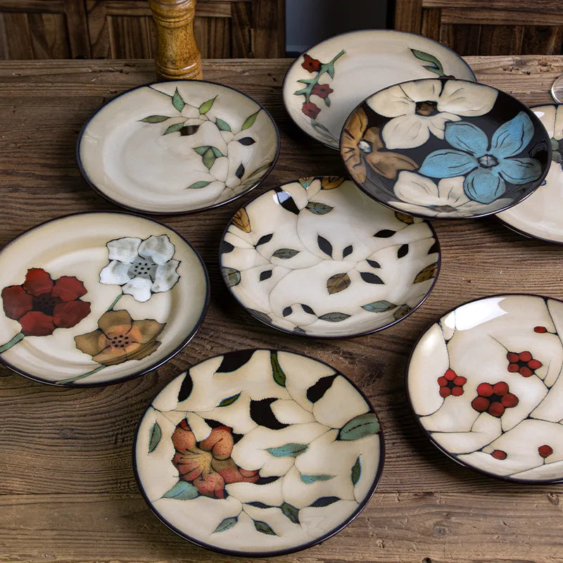 Retro Solid Color Flower ceramics Tableware 1 Piece
