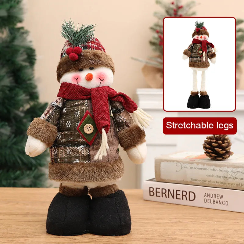 New Christmas Decorations Snowman Reindeer Dolls Stretchable Leg Figurines High-End Knitted Hat Window Display Accessories