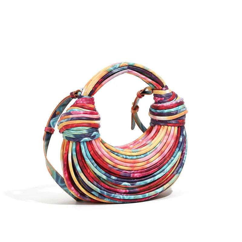 Women's Pu Leather Rainbow Elegant Streetwear Weave Dumpling Shape Zipper Straw Bag