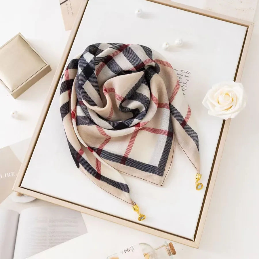 Women's Simple Style Color Block cotton and linen Silk Scarf