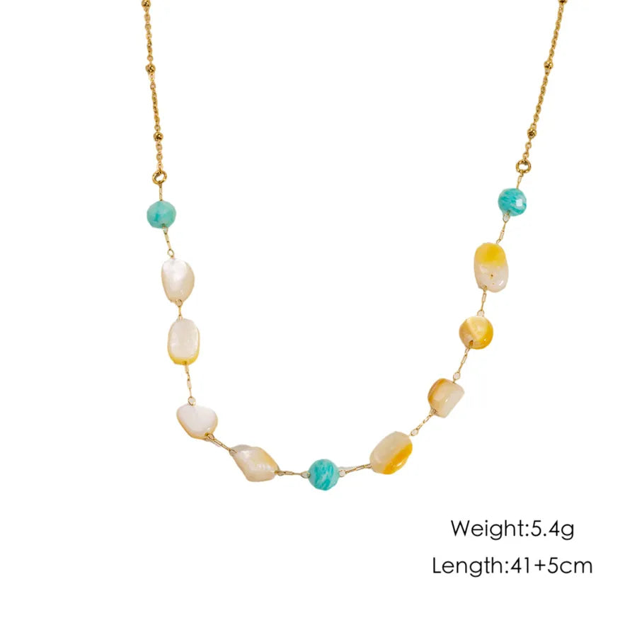 Wholesale Jewelry Casual Elegant Simple Style Geometric 304 Stainless Steel natural stone Natural Stone Pearl Inlay cable chain Necklace