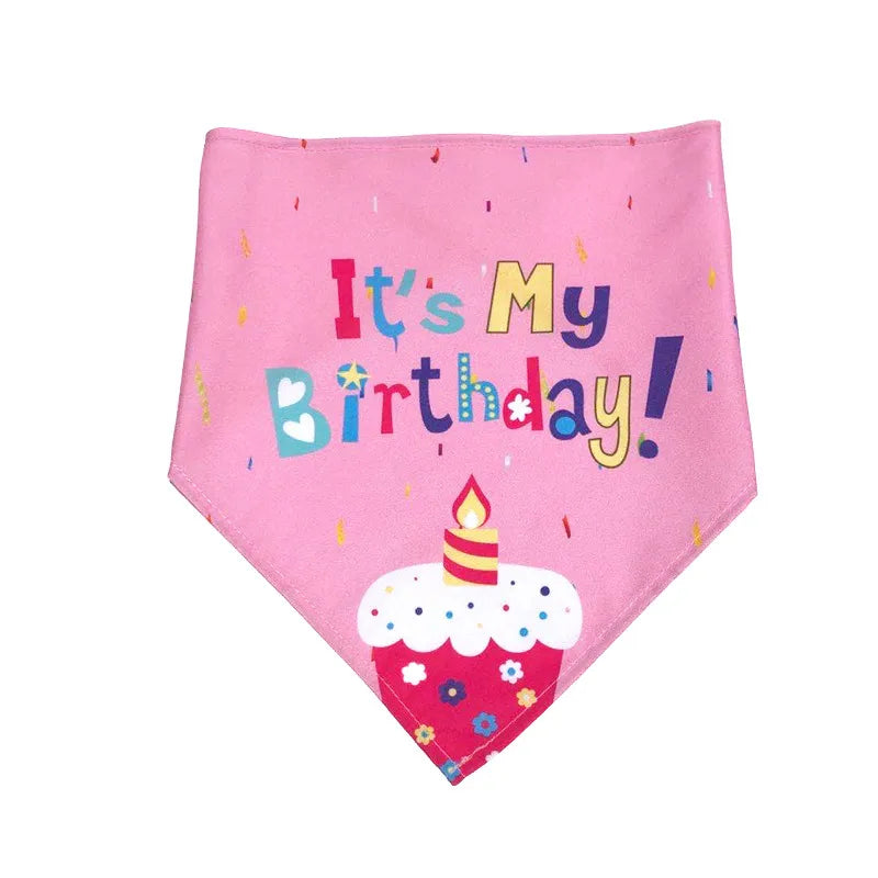 Cute Polyester Birthday Cartoon Printing pet saliva towel Pet Hat