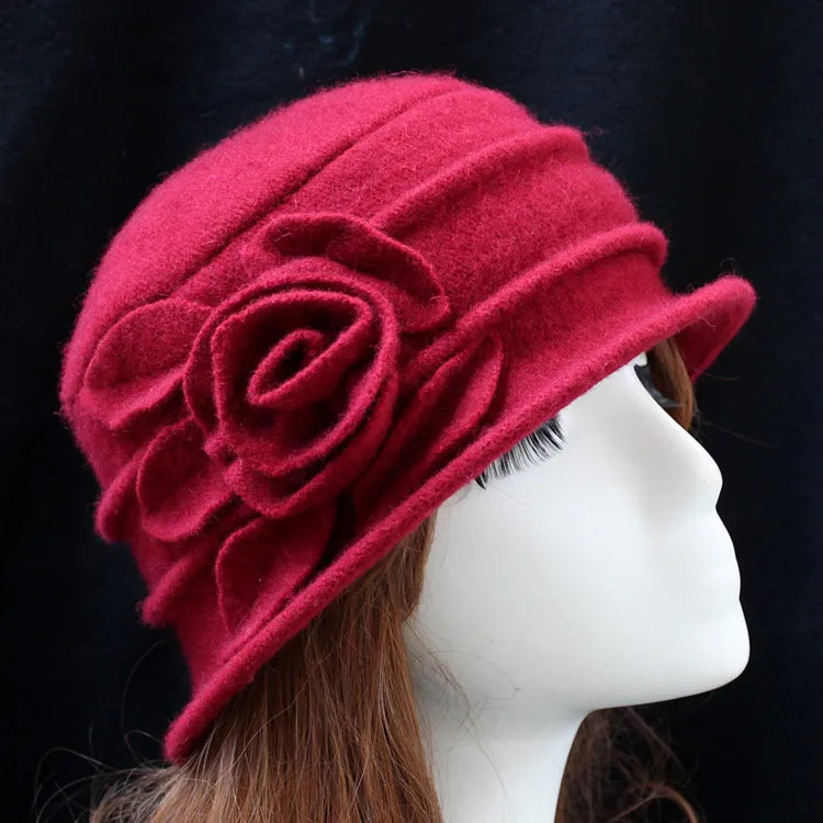 women's sweet rose solid color flat eaves fedora hat