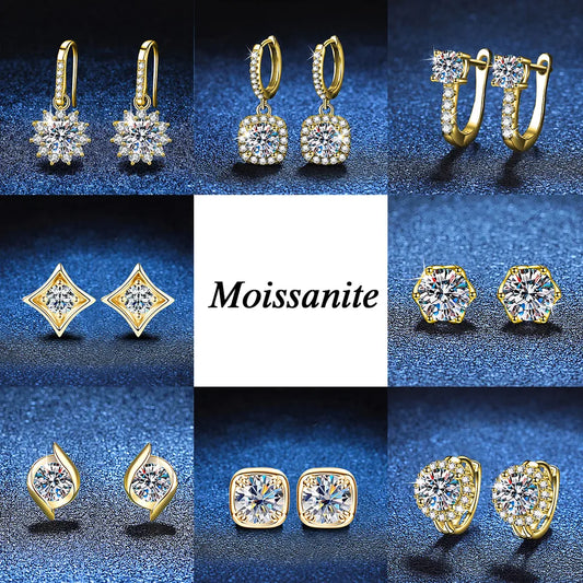 1.0ct Moissanite 925 Sterling Silver Drop Earrings Earrings GRA Certificate Round Brilliant Cut Geometric 18K Gold Plated Drop Earrings Earrings