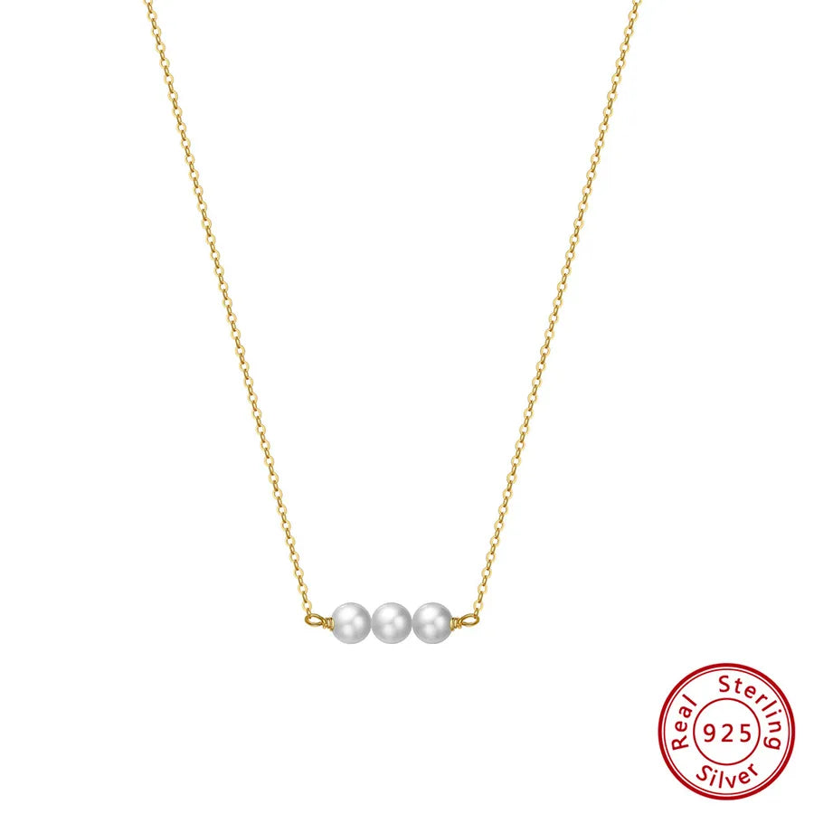 925 Sterling Silver Freshwater Pearl cable chain Plating Geometric Double Layer Necklaces Pendant Necklace Necklace