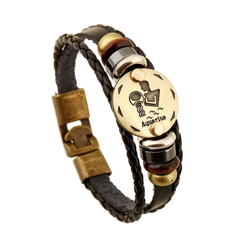 retro streetwear geometric pu leather alloy men's bangle
