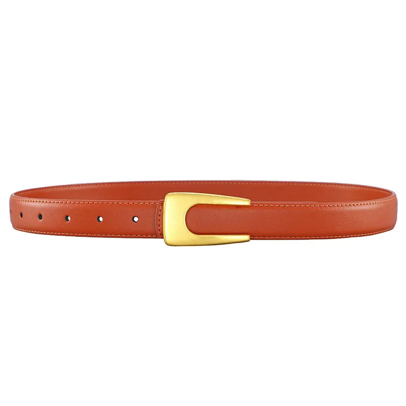 elegant u shape solid color alloy leather women's leather belts