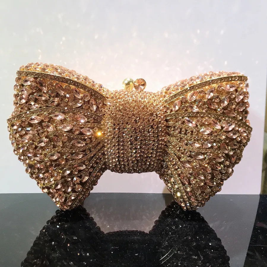 banquet dress with diamond Bow and Diamond evening bag with gem bag for women New Bow Clutch