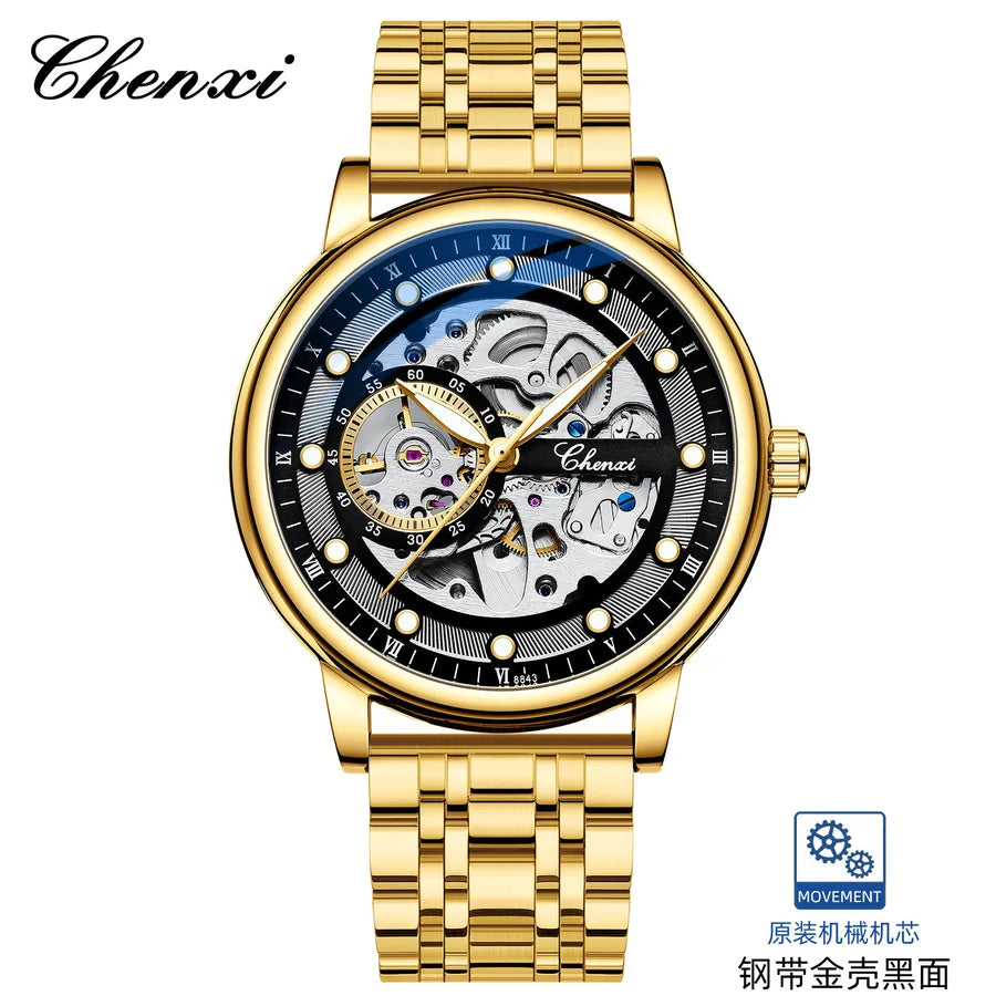 Dawn Men's Hollow Automatic Mechanical Watch Business Fashion Luminous Waterproof Live   Mechanical Watch