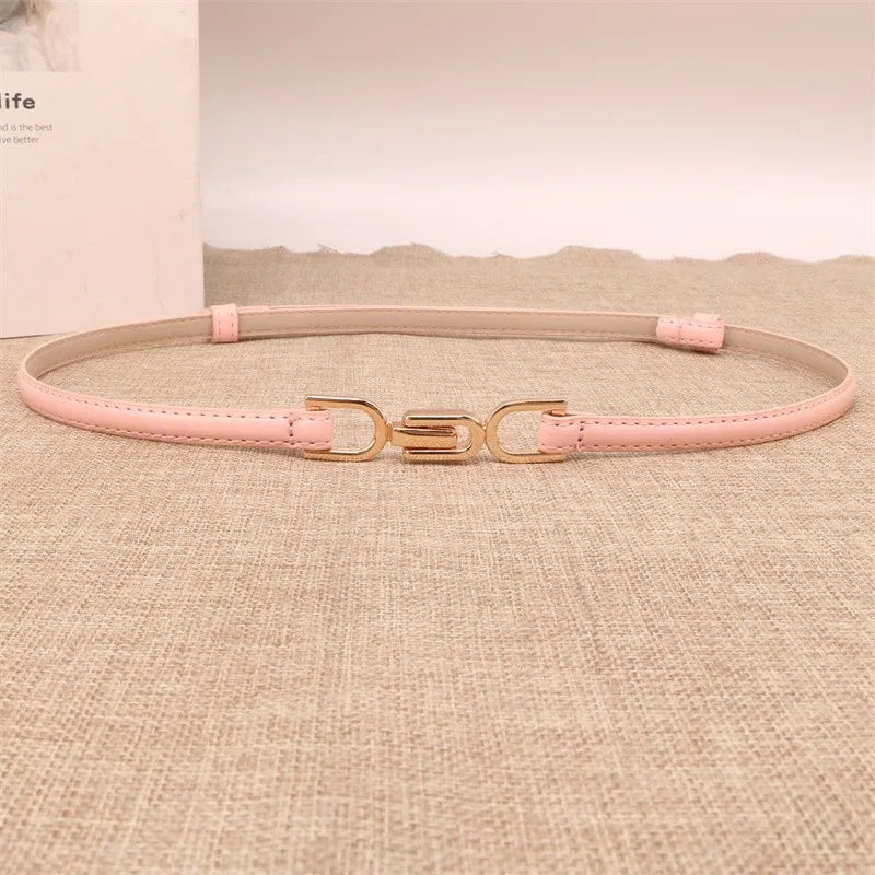 sweet solid color pu leather alloy women's leather belts