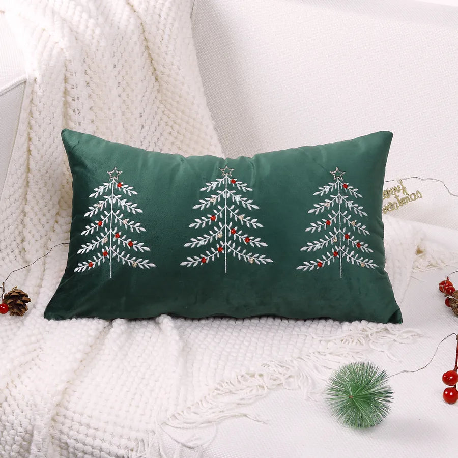 Christmas Tree Embroidery Pillowcase Festival Decoration Living Room Decorative Cushion Cover Simple Style Polyester Material