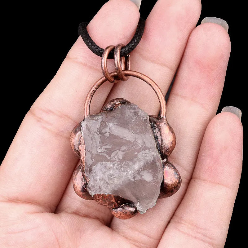 Elegant Vintage Style Geometric natural stone rope Copper Natural Stone Crystal February Birthstone Amethyst cable chain box chain Pendant Necklace In Bulk