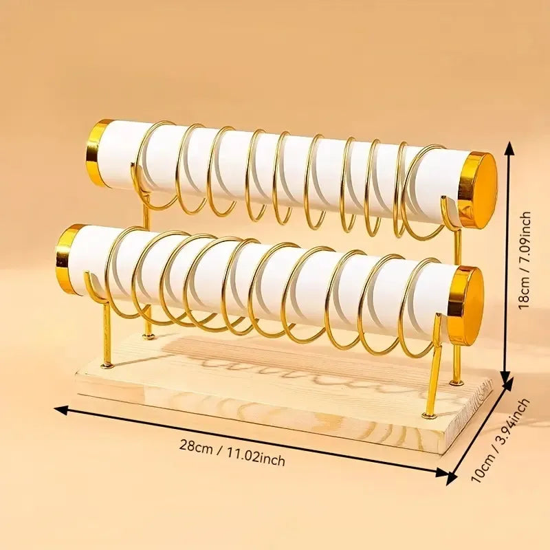 High-End Gold Jewelry Display Stand Bracelet Watch Storage Rack Elegant New Design Solid Wood Accessory Showcasing Holder