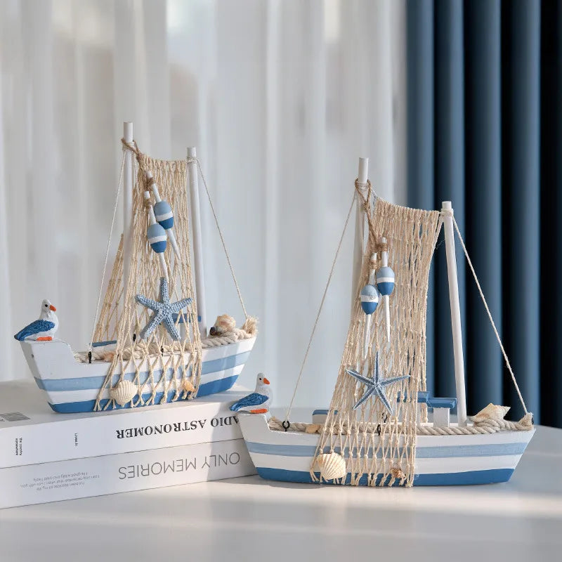 Mediterranean Sailing Boat Model Wooden Craft Ship Desk Decoration Ocean Style Smooth Sailing Ornament Small Bird Boat