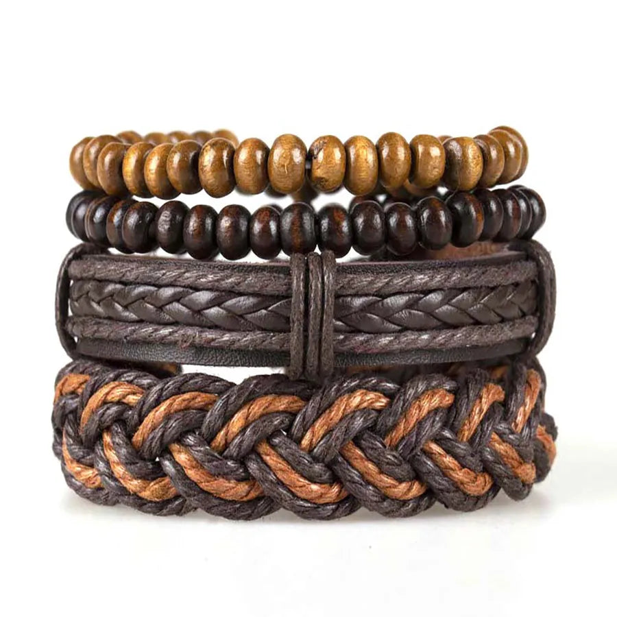 retro geometric pu leather knitting unisex bracelets
