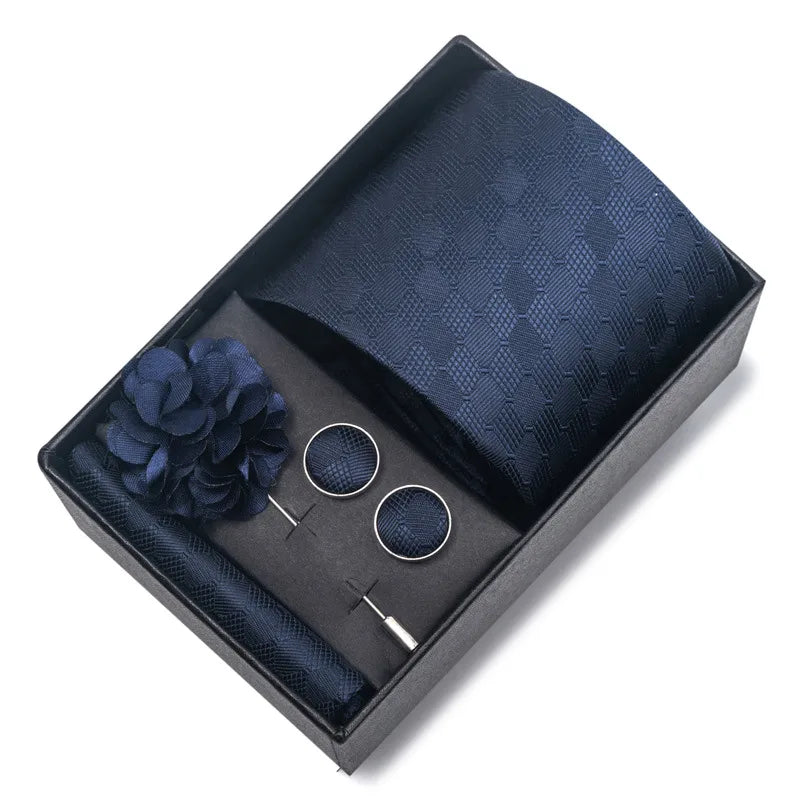 commute geometric stripe cashew nuts polyester yarn men's square scarf cufflinks tie