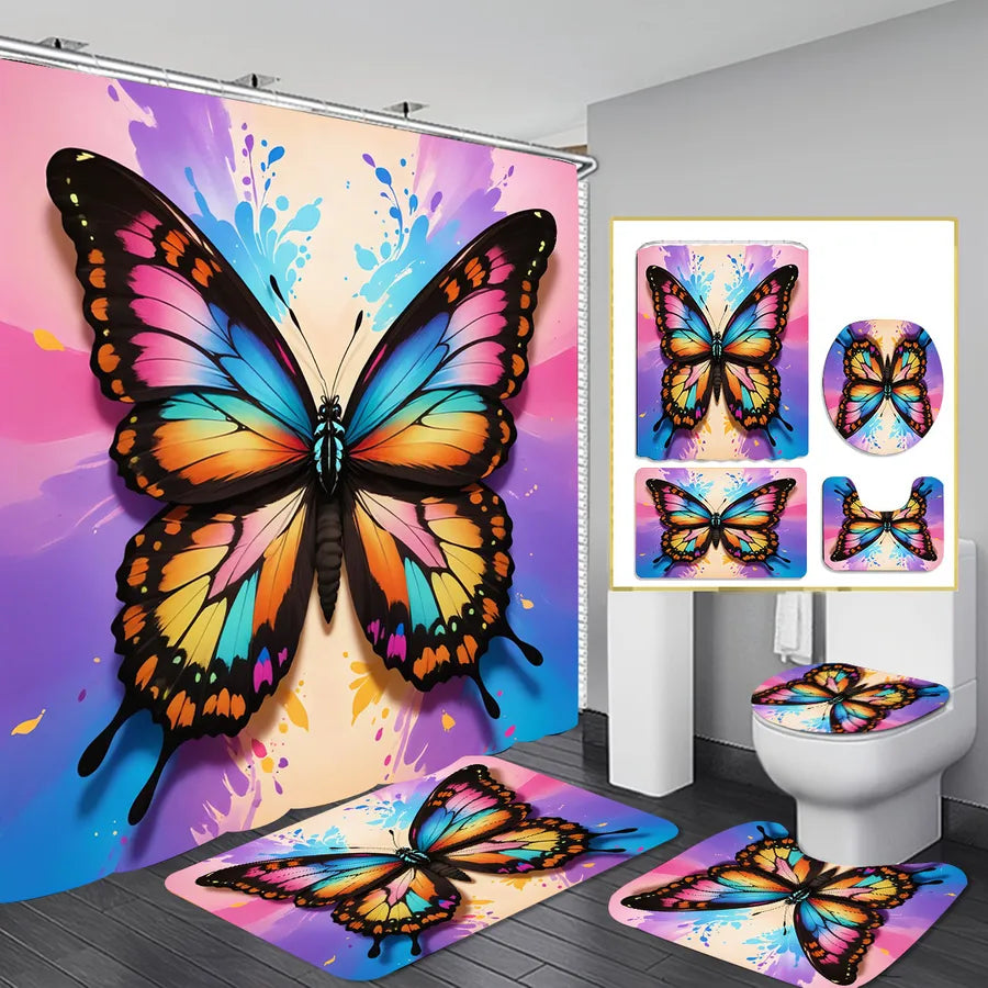 Pastoral Peacock Butterfly Snowflake Polyester Floor Mat Shower Curtain Window Accessories
