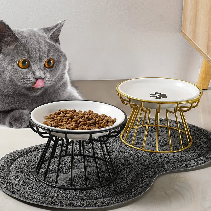 Nordic Style Pet Ceramic Bowl High Footed Cat Food Bowl Snack Can Head Plate Anti-neck Disease Anti-overturn Cat Food Basin
