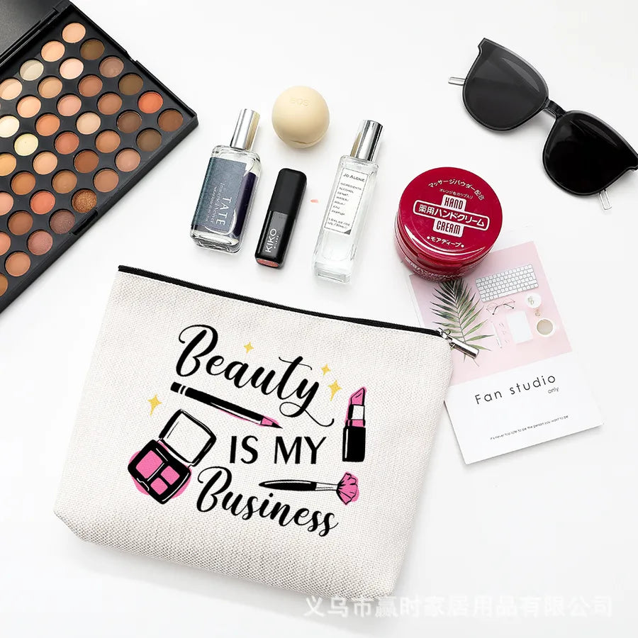 new modern simple style letter printing cotton and linen waterproof cosmetic bag   zipper storage bag