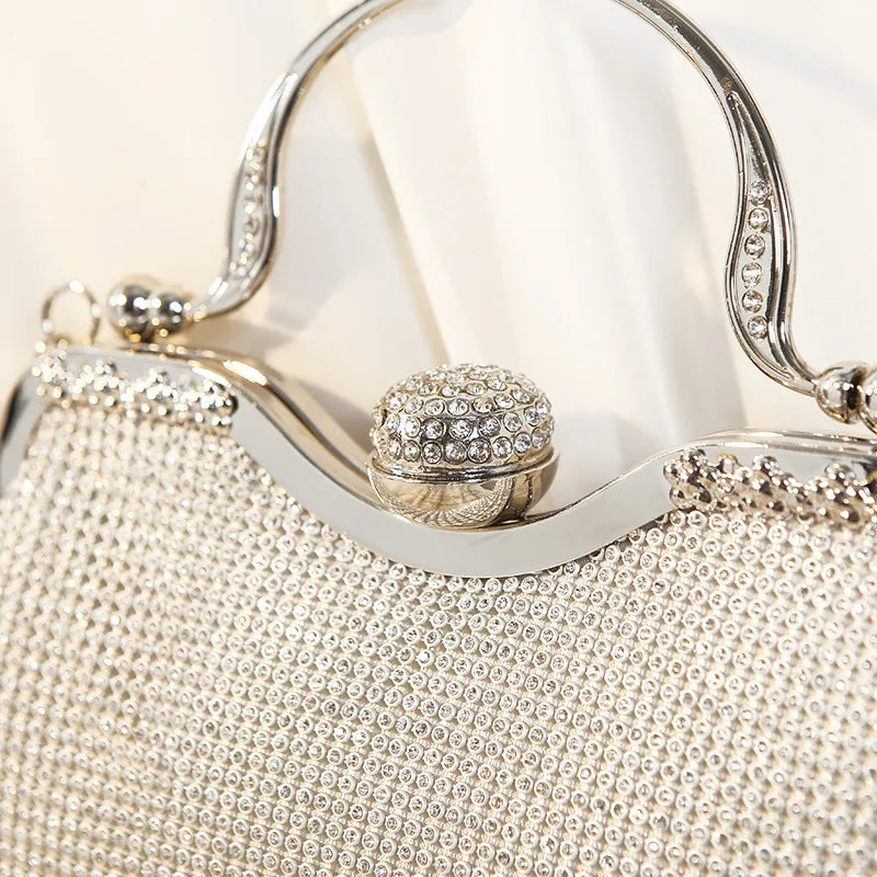 black gold silver rhinestone polyester solid color rhinestone shell evening bags