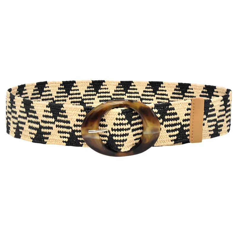 Retro Commute Stripe Solid Color Straw Women's Woven Belts
