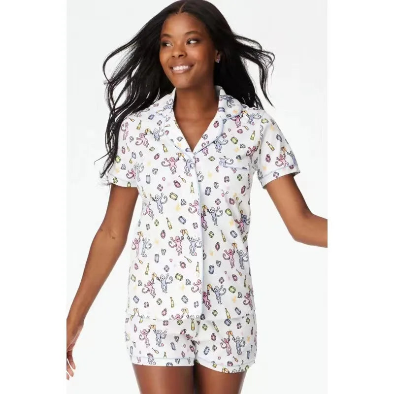 spring and summer new short-sleeved suit  style leisure printed cardigan women's home clothes