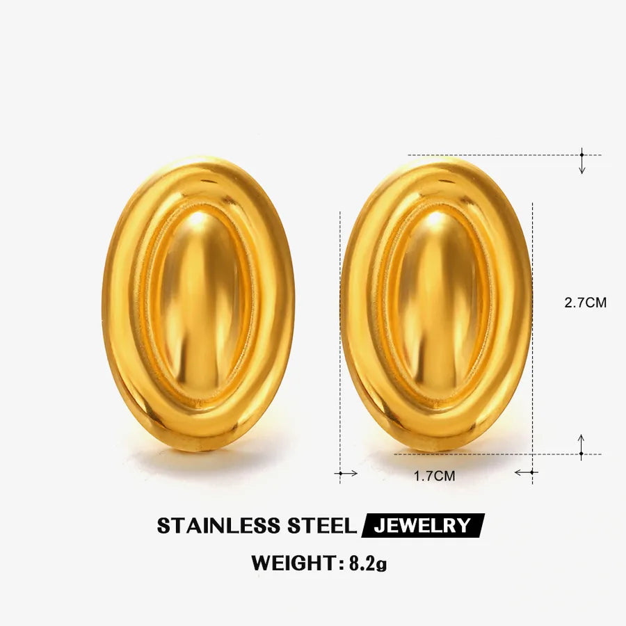 1 Piece Elegant Glam Hip-Hop Oval 304 Stainless Steel 18K Gold Plated Ear Studs