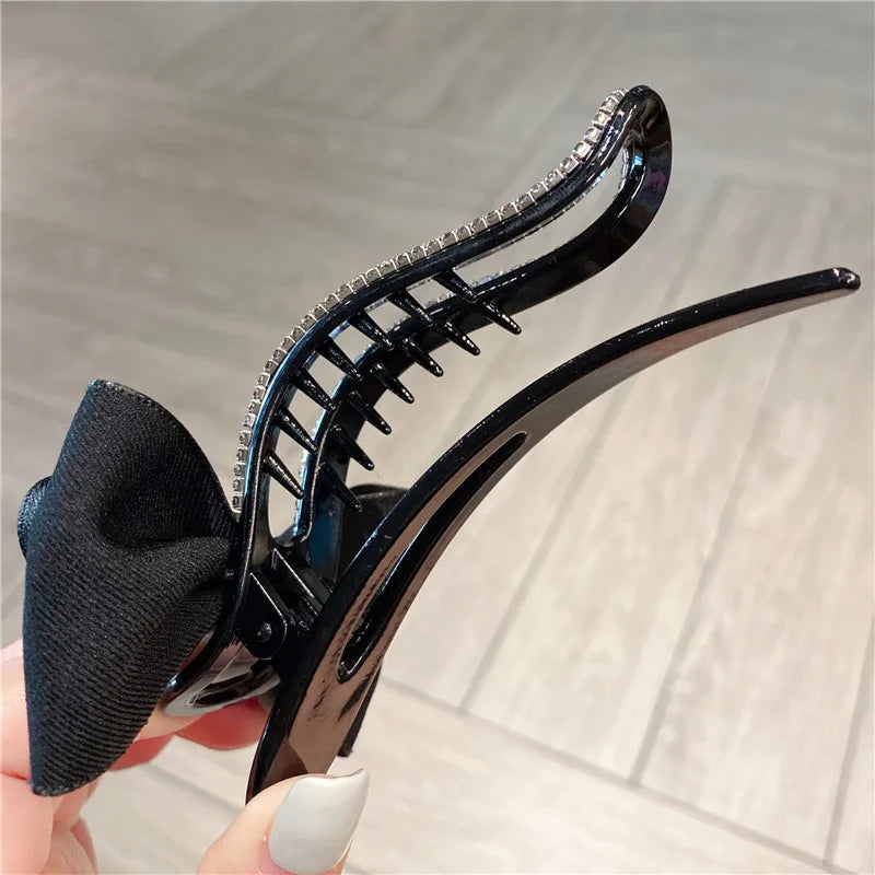 Elegant Summer Sweet Diamond Butterfly Knot Lazy Girl Duckbill Clip Chic Style Hair Accessory For Women