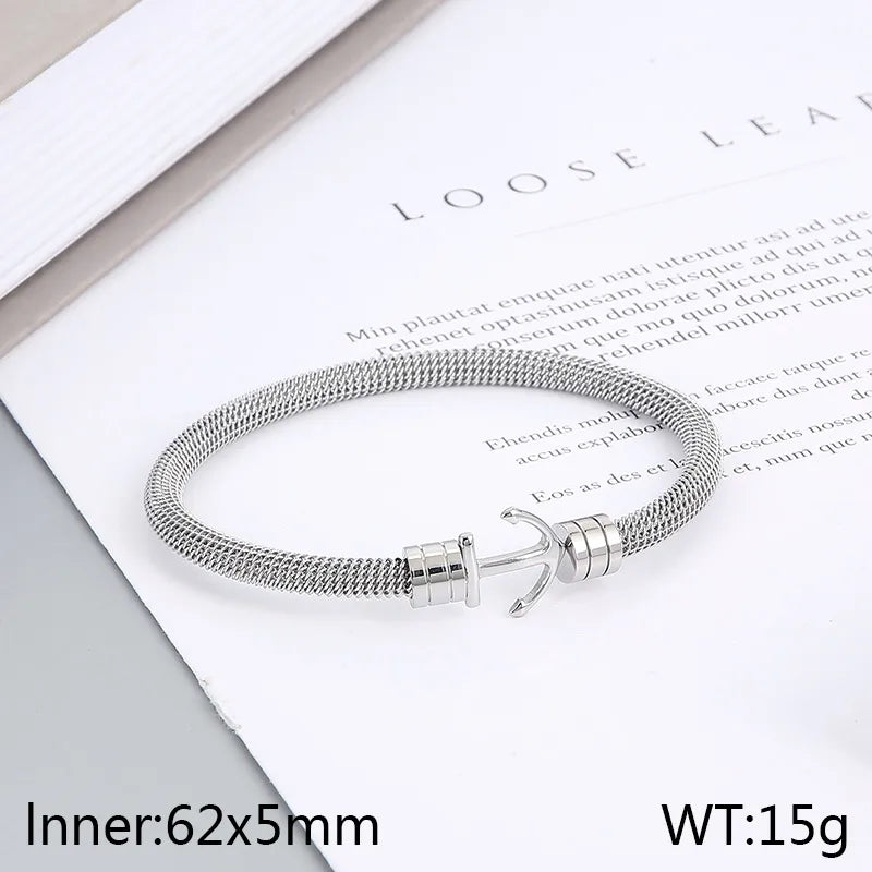 Simple Style Anchor 304 Stainless Steel 18K Gold Plated Unisex Bangle Men Chain Bracelets