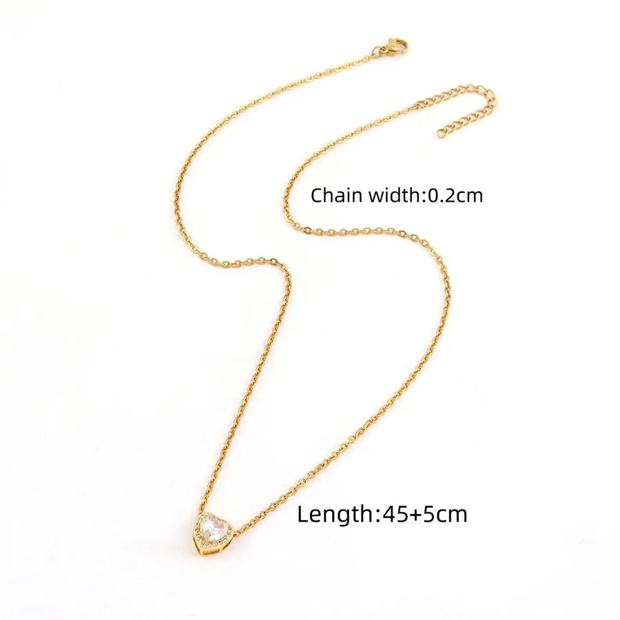 Wholesale Jewelry Elegant Simple Style Classic Style Heart Shape 201 Stainless Steel Copper Artificial Crystal Inlay cable chain Pendant Necklace