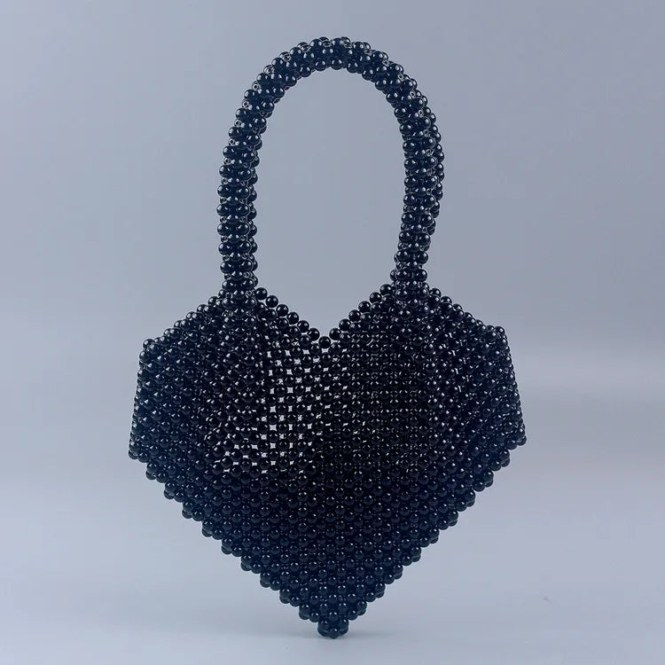 Women's Medium Arylic Geometric Vintage Style Streetwear Beading Heart-shaped Open Handbag