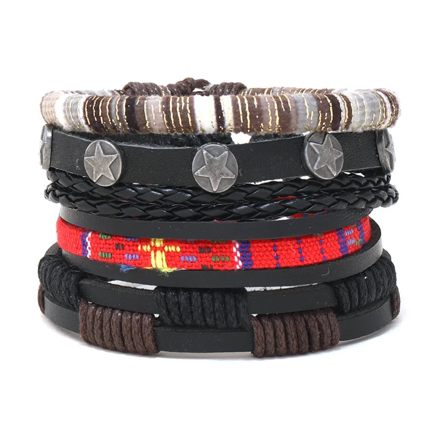 retro geometric pu leather knitting unisex bracelets