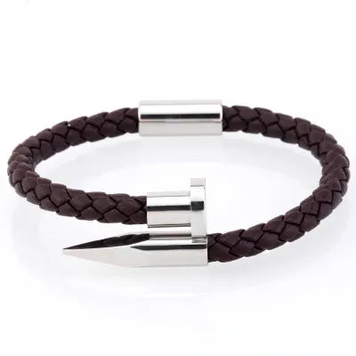 Elegant Streetwear Solid Color Leather rope Titanium Steel Plating Men'S Cuff Bracelets Men Cord & Leather Bracelets