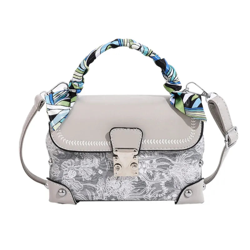 Women's PU Printing Streetwear Square Lock clasp Handbag Crossbody Bag