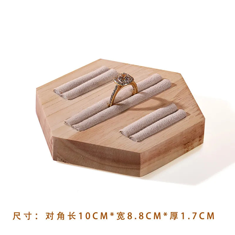 Wooden Jewelry Display Stand Ring Holder Shop Window Props Stall Selling Hexagonal Pattern Real Wood Craft Academic Style