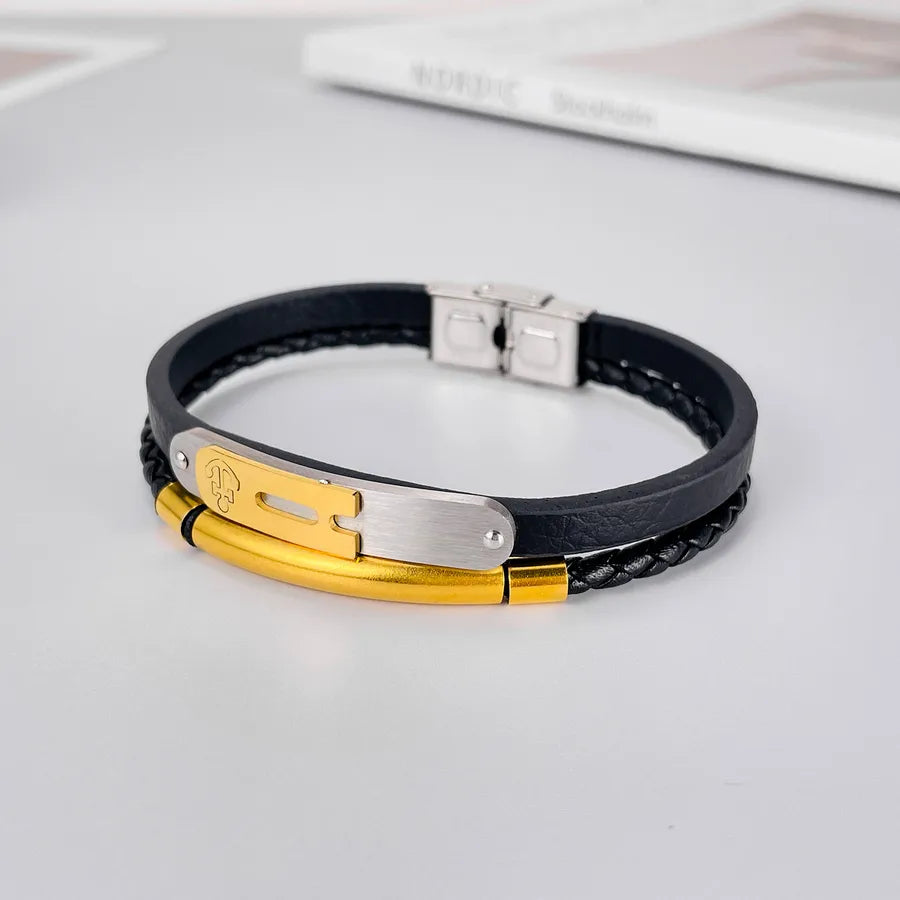 Vintage Style Anchor 304 Stainless Steel Pu Leather Men's Bangle